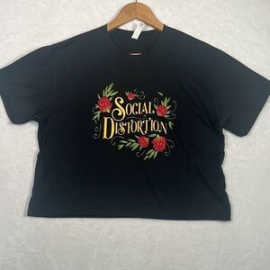 Social‎ Distortion concert release black floral women crop top T-shirt women Med